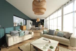 Vue salon maison rue des jardins